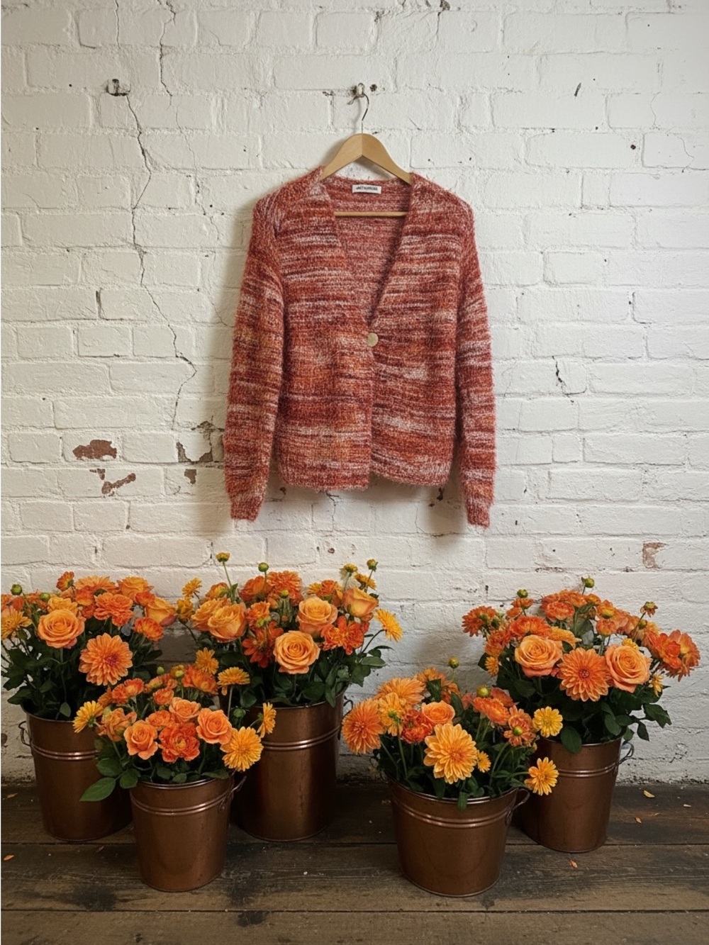Marled Rust and Cream V-Neck Women's Cardigan